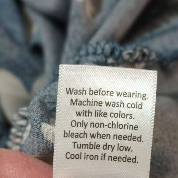 Blue Floral Smocked Ruffle Top M Puffed Sleeves Off Shoulder Blouson Blouse - Picture 13 of 13